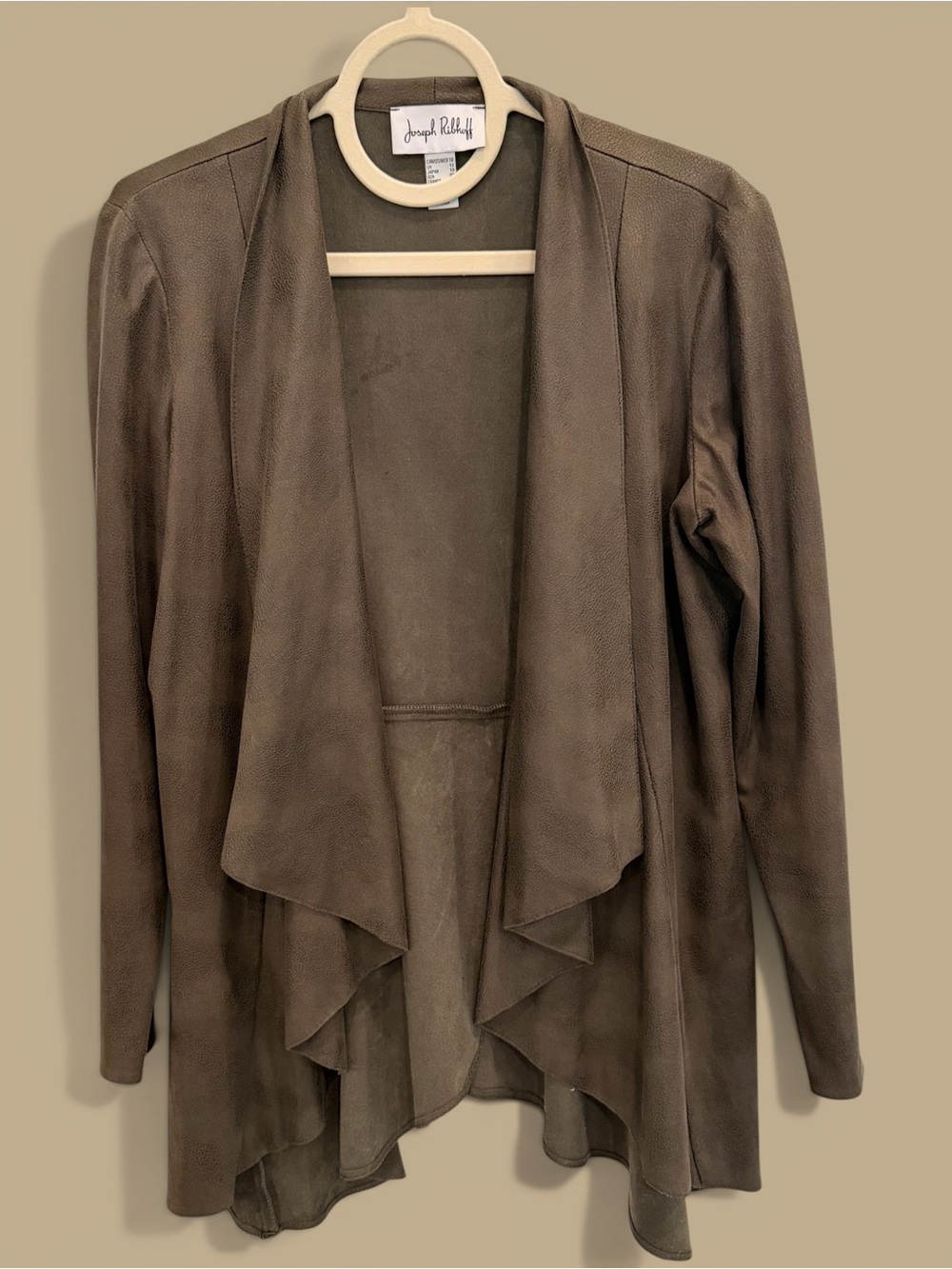 Joseph Ribkoff Taupe Faux Suede-Open Front Jacket Size 10